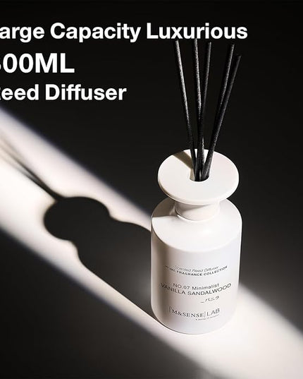 M&SENSE Reed Diffuser Set, 10.14 fl oz Large Reed Diffuser, Vanilla Sandalwood Scented with Natural Essential Oils, Long Lasting with 7 Sticks, Non-Toxic Home Fragrance Reed Diffuser for Bedroom