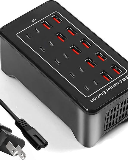 USB C Charger Block 100W USB C Charging Station, 20Port (20A) Multiple Charging Hub Desktop 10 Port USB Charger Compatible for Apple iPhone, iPad, Samsung, Pixel, Cell Phone, Tablets, Office Home Use