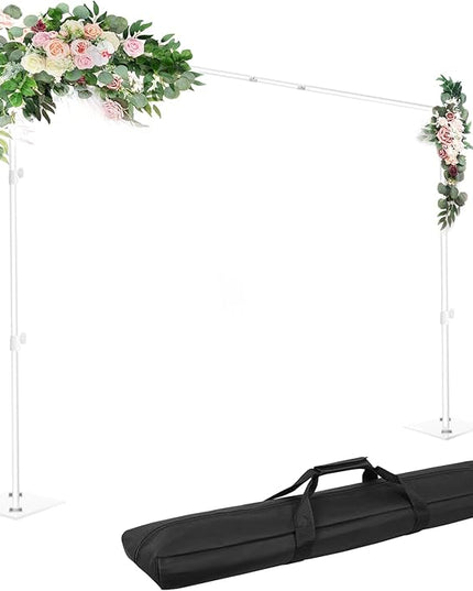 EMART Backdrop Stand, 8.5x10ft Width Adjustable Photography Background Support Poles with Heavy Duty Flat Base, Photo Metal Steel Pipe and Drape Frame Kit for Parties Birthday Wedding - White