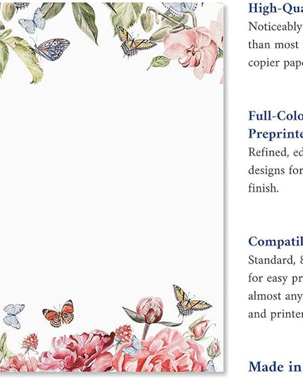 Current Flutter of Floral Letter Paper - Spring Stationery Papers With Decorative Flower Border, Printable Holiday, Wedding & Bridal Shower, & Invitation Sheets, Set of 25, 8 1/2" x 11"