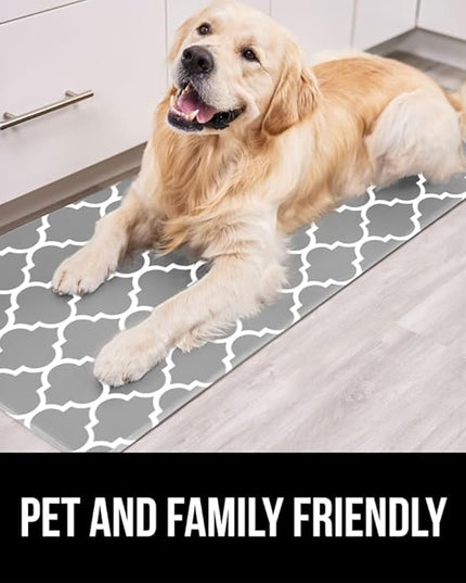 GORILLA GRIP 2 Pack Comfortable Cushioned Kitchen Mats for Floor, 17x29 + 17x59, Waterproof, Stain Resistant, 1/2 Inch Thick Ergonomic Standing Desk Anti Fatigue Mat, Foam Supports Feet, Grey White