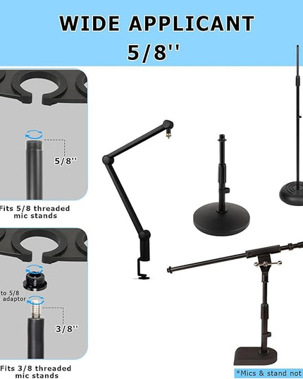 Joyvio Multi Mic Holder for Wired and Wireless Mics, Organizes Up to 7 Mics, Aluminum, Black