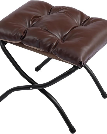 HollyHOME 15" H Folding Footrest Stool,Upholstered Foldable Ottoman with Padded Design. Features Metal Frame for Portability. Ideal for Sofas, Lazy Chairs,Living Room,Bedroom.PU Brown