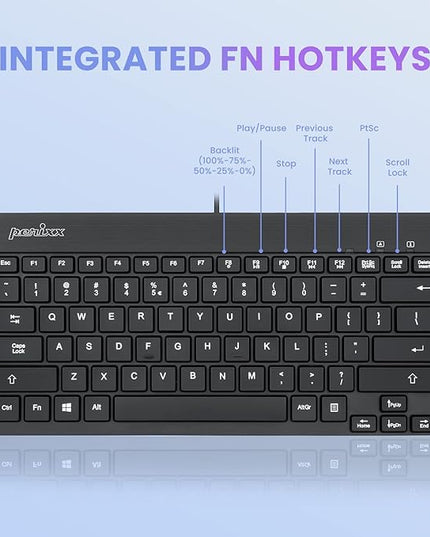 Perixx PERIBOARD-326 Wired Mini Backlit USB Keyboard with Low Profile Keys, US English Layout (11607)