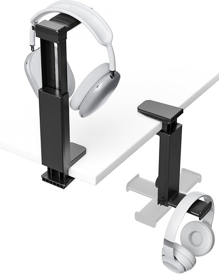 Headphone Stand Under-Desk or Headset Holder Above-Desk, Headphone Hanger & Headset Hook Under Desk Mount with Spring Clamp & Height Adjustable & Cable Clip for Gaming Gift Accessories. PC Game Headsets