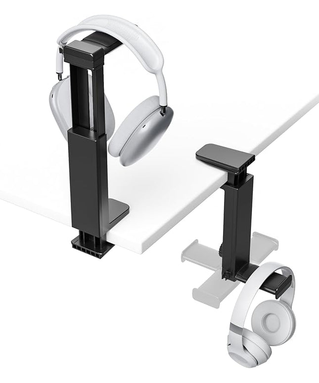 Headphone Stand Under-Desk or Headset Holder Above-Desk, Headphone Hanger & Headset Hook Under Desk Mount with Spring Clamp & Height Adjustable & Cable Clip for Gaming Gift Accessories. PC Game Headsets