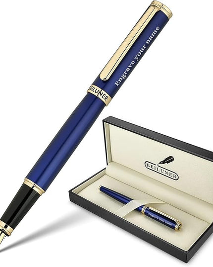 BEILUNER Blue Personalized Fountain Pen,Stunning Luxury Lacquer,24K Gilded Nib(Fine),Gorgeous 24K Gold Finish, Ink Converter,Fancy Gift for Men&Women-Elegant, Graduation,Nice Pens for Writing