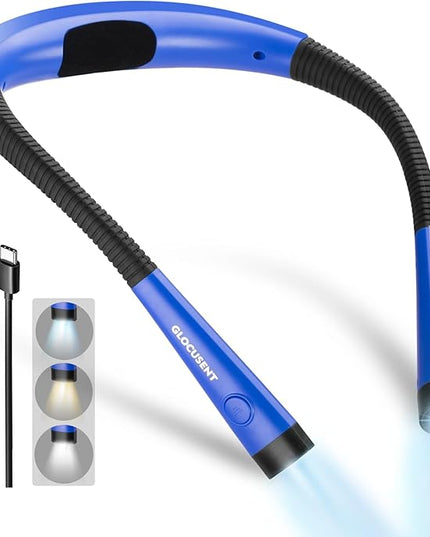 Glocusent Book Light, 3-Color & 6-Brightness Reading Light, Bendable Neck Light, 80-hr Lasting Rechargeable Book Light, Perfect Reading Lights for Books in Bed, Knitting, Repairing, Book Lovers Gifts