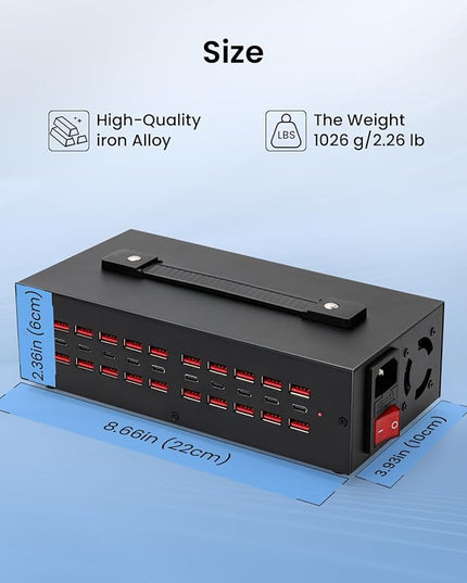 250W USB~c Charging Station, 30 Port (20 USB A & 10 USB~C Port) USB Charger Block, Fast Charging Station for Multiple Devices, Desktop Charger Compatible for iPhone, iPad, Tablets