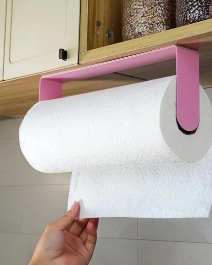 YIGII Paper Towel Holder Under Cabinet, Pink Stainless Steel, Adhesive Wall Mount Roll Rack for Kitchen and Bathroom