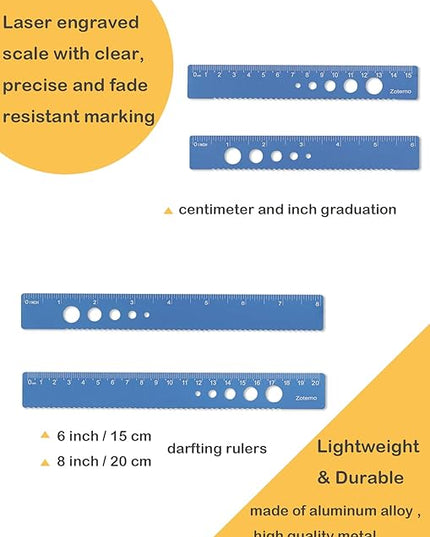 Zotemo Metal Geometry Set, 5-Piece Aluminum Ruler, Math Drafting Ruler Kit Includes Protractor, Triangle Rulers, Straight Rulers-Math Measurement Tools for School and Office Supplies (Blue)