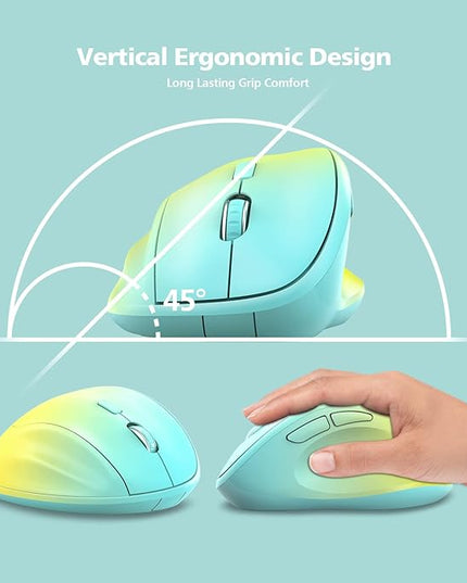 Ergonomic Wireless Mouse with USB Receiver for PC Computer, Laptop and Desktop, Ergo Mouse Vertical with Silent Clicks Long Battery Life, Up to 1600 DPI & 1 AA Battery Powered, YellowBlue