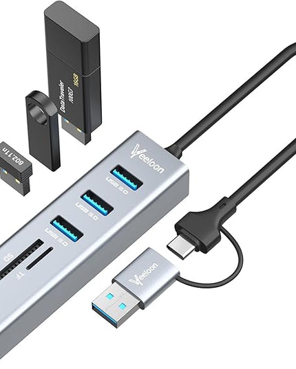 3-Port USB C 3.0 Hub Splitter with USB A Adapter, SD/TF OTG Card Reader, Portable 5 in 1 Multi Ports USB Expander for PC, Laptop, MacBook, Xbox, Flash Drive, HDD, Console,Camera
