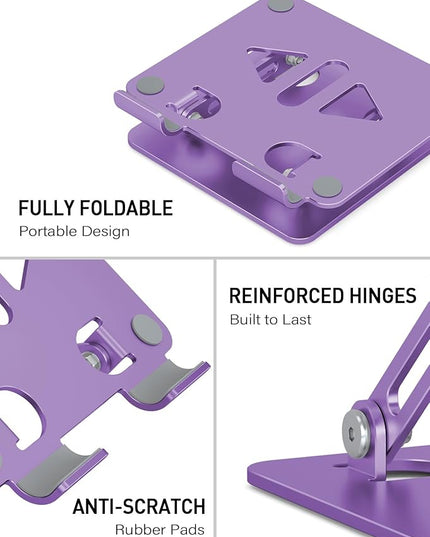 Tablet Stand Holder for Desk, Adjustable Desktop Tablet Holder, Foldable Aluminum Tablet Mount for iPad pro 12.9, iPad Air Mini, Samsung Galaxy Tabs Z Fold Kindle Fire 4-12 inch Purple