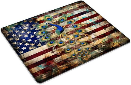 Square Mouse Pad Peacock and National Flag-2,Gaming Mouse Pads for Desk,Soft Computer Waterproof Non-Slip Mouse Mat