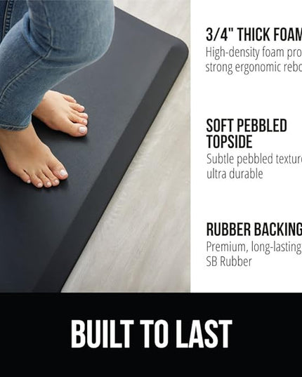 GORILLA GRIP Comfortable Cushioned Kitchen Mats for Floor, 3/4 Inch Thick Ergonomic Standing Desk Anti Fatigue Mat, Waterproof and Stain Resistant Pebbled Top, Supportive Padded Foam Rug, 20x32, Black