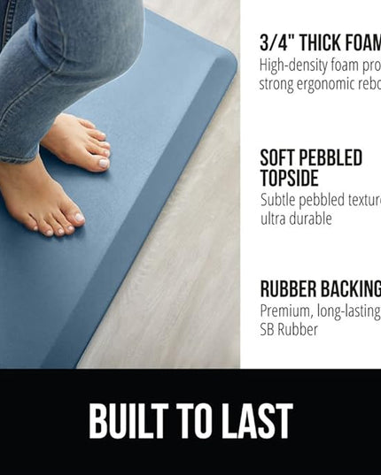 GORILLA GRIP Comfortable Cushioned Kitchen Mats for Floor, Waterproof and Stain Resistant Soft Top, 3/4 Inch Thick Ergonomic Standing Desk Anti Fatigue Mat, Foam Supports Ankles, Feet, 20x32, Sky Blue