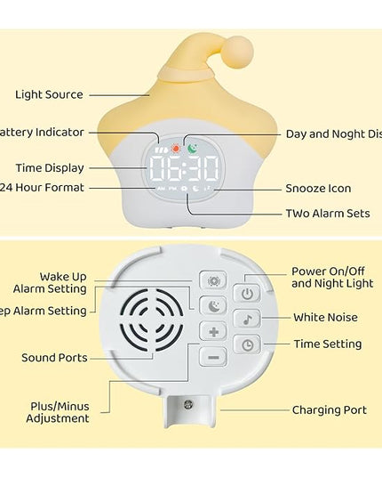 Star Alarm Clock with Night Light for Kids with Sleep Training and Sound Machine, Rechargeable Silicone Lamp OK to Wake Clock，Cute Animal Tabletop Lamp, Perfect Sleep Companion for Boys Girls, Yellow