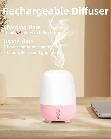 SEEDSEEL Cordless Essential Oil Diffuser 150ML, Rechargeable Battery, 7H Runtime, 7 LED Lights, Mini Portable Aromatherapy Diffuser for Home, Office, Bathroom, Travel