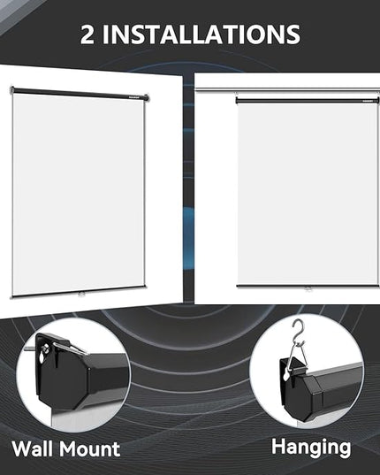 RAUBAY Retractable Pull Down White Screen Backdrop - 59.8" x 86.6" Collapsible Wall-Mount Background for Professional Video Production, Photography, TikTok and Video Conferencing