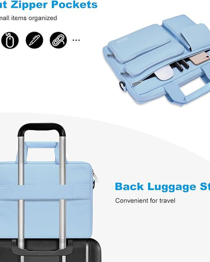 MOSISO Laptop Shoulder Bag 15.6 inch, 15-15.6 inch Computer Bag Compatible with MacBook Pro 16 inch, HP, Dell, Lenovo, Notebook with 2 Raised&1 Flapover&1 Horizontal Pocket&Handle&Belt, Airy Blue