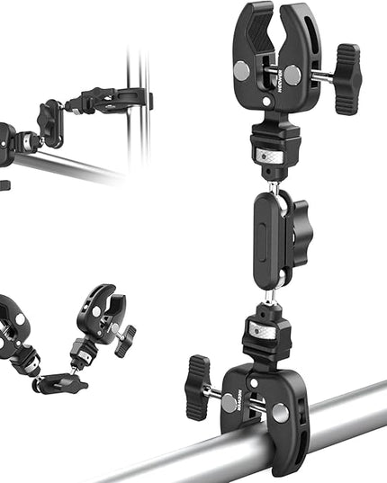NEEWER Double Super Clamp Camera Mount with Magic Arm, NATO Interface, Cold Shoes, 1/4" Locating Holes for ARRI, Desk Studio Photography Light Stand Pole Cross Bar Umbrella Holder Clamp Mount, UA060