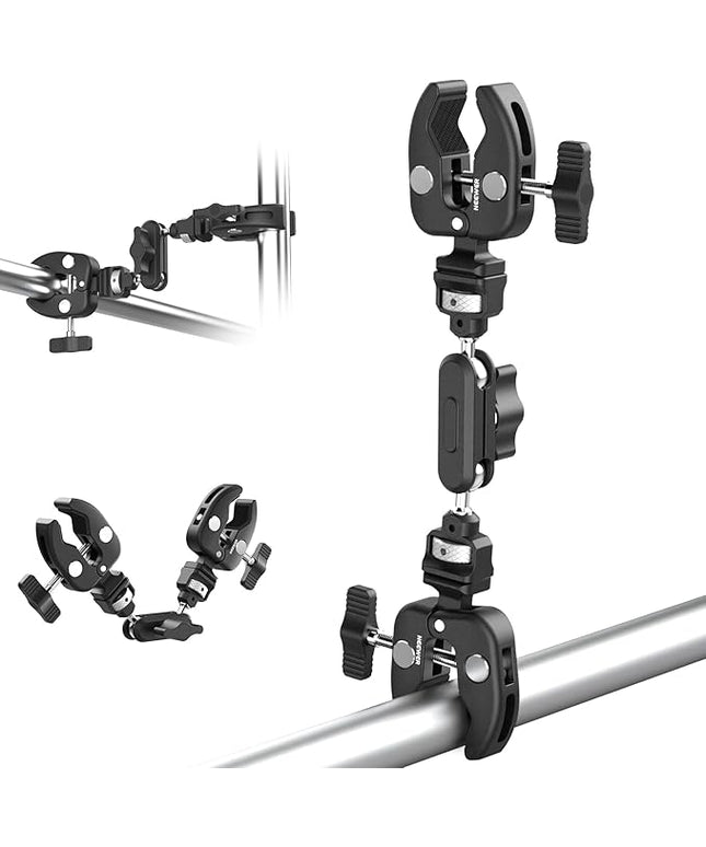 NEEWER Double Super Clamp Camera Mount with Magic Arm, NATO Interface, Cold Shoes, 1/4" Locating Holes for ARRI, Desk Studio Photography Light Stand Pole Cross Bar Umbrella Holder Clamp Mount, UA060