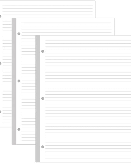 (3-Pack) 3-Hole Line Paper Refills, Letter Size Loose-Leaf Paper, 300 Sheets/600 Pages, 100gsm White Paper, 8.5'' x 11''