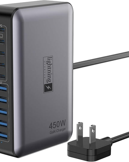 USB C Charger Block 10 Ports, 450W USB Charging Station for Multiple Devices, 5 Type C + 5 USB A GaN PD Charger Hub, Compact Power Brick Super Fast Charging for MacBook, Ipad, iPhone, Samsung