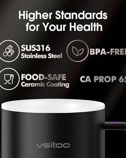 Vsitoo S3 12oz Heated Mug - Temperature Control Smart Mug with Mug Warmer, Perfect for Espresso, Auto-Sensing AI Heats Drinks to 120-150°F Hands-Free.Ideal for Home/Office/Gifts，White