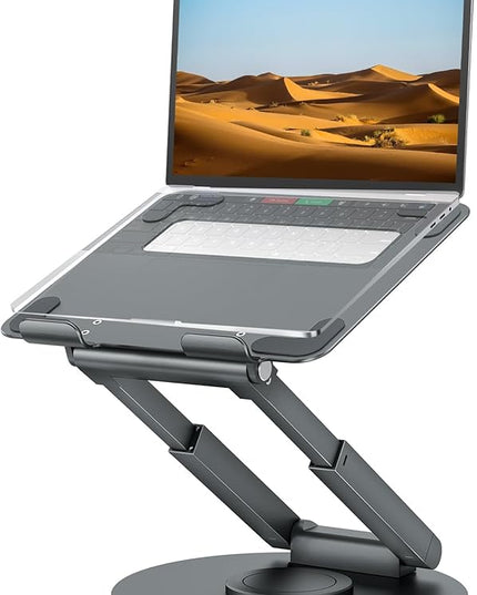 tounee Telescopic Laptop Stand for Desk with 360° Swivel Base, Sit to Stand, Height Adjustable, Portable Riser Holder for Good Posture, Compatible with MacBook Pro, All Laptops 10-17"-Gray