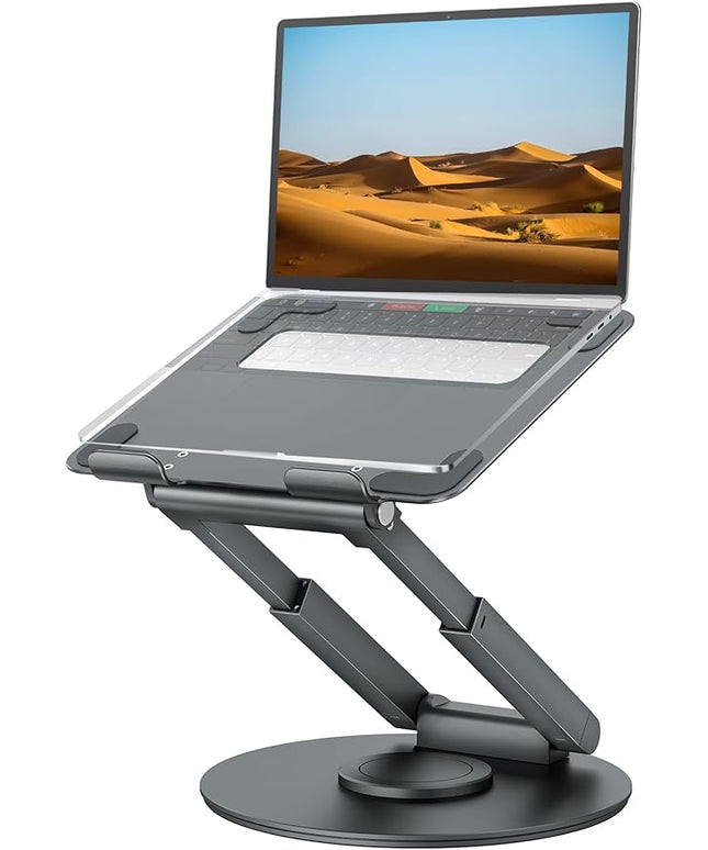 tounee Telescopic Laptop Stand for Desk with 360° Swivel Base, Sit to Stand, Height Adjustable, Portable Riser Holder for Good Posture, Compatible with MacBook Pro, All Laptops 10-17"-Gray