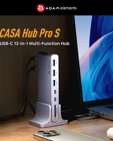 ADAM elements Mac & Laptop USB-C Hub/Docking Station – HUB Pro S USB-C 12-in-1 Multi-Ports Hub for M3/M2/M1 Mac & iPad/Laptop