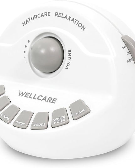WELLCARE-Naturcare Sound Relaxation, White Noise, 7 Nature Sounds, Sleep Sound Machine, Calm Infants, for Baby, Kids, Adult. Stepless Volume, Timer, Powered by Adapter or Batteries(Both Not Incl.)