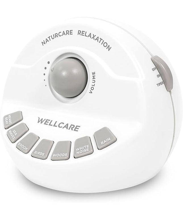 WELLCARE-Naturcare Sound Relaxation, White Noise, 7 Nature Sounds, Sleep Sound Machine, Calm Infants, for Baby, Kids, Adult. Stepless Volume, Timer, Powered by Adapter or Batteries(Both Not Incl.)