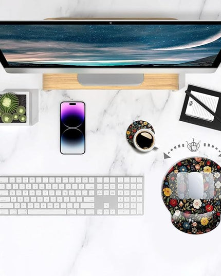 Ergo Comfort Gel Wrist Rest Mouse Pad-Ergonomic Office Mousepad with Wrist Support-Non-Slip, Design Desk Accessories Mat for Home&Game Decor Black Floral