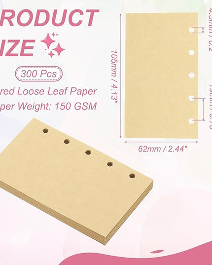PATIKIL Colored Loose Leaf Paper, 4.1" x 2.5"(A8) 300 Sheets 5 Holes Punched 150GSM Blank Binder Refill Paper Supplies for Office Note Taking Teacher Planner Journal Notebook, Khaki