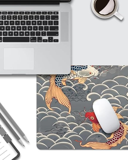 Koi Fish Japanese Tattoo Square Mouse pad, Texture, Waterproof, Anti Slip Rubber Base, Computer Mouse pad, Laptop Mouse pad
