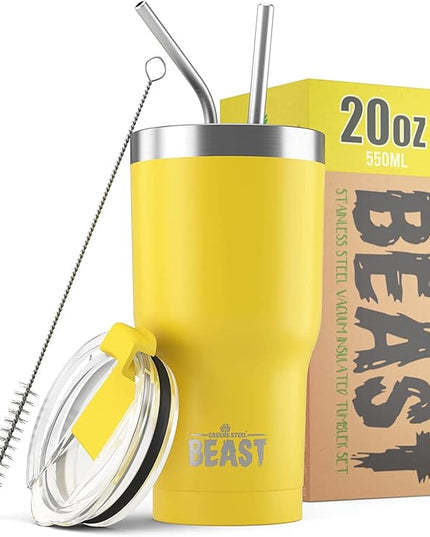 Beast 20 oz Tumbler Stainless Steel Vacuum Insulated Coffee Ice Cup Double Wall Travel Flask (Lemon)