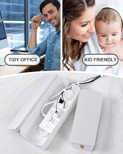 Cable Management Box, 2 Pack Large & Medium Cable Organizer Box with 17 PCS Cable Management Set, Cord Organizer Box to Hide Surge Protector on Desk or Floor (White)