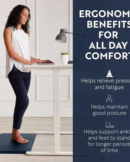 KANGAROO Thick Ergonomic Anti Fatigue Mats for Kitchen Floor, 48x20, Cushioned Standing Office Desk Mat, Waterproof Scratch Resistant Topside, Supportive All Day Comfort Padded Foam Rugs, Navy