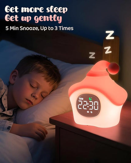 Star Alarm Clock with Night Light for Kids with Sleep Training and Sound Machine, Rechargeable Silicone Lamp OK to Wake Clock，Cute Animal Tabletop Lamp, Perfect Sleep Companion for Boys Girls, Pink