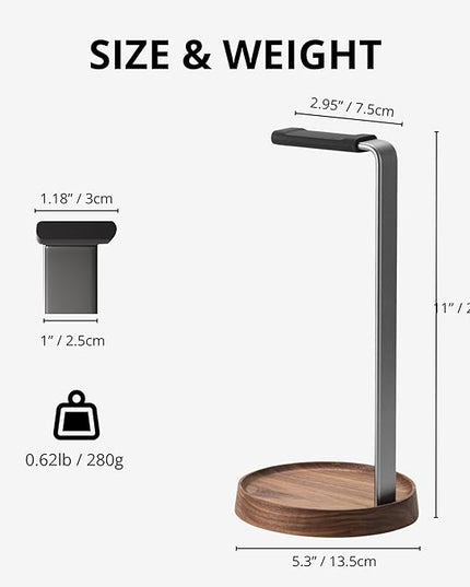 muso wood Walnut Headphone Stand, Universal Headset Stand with Storage Base, Wood Desktop Headphone Holder for Gaming Headset and Music Headset