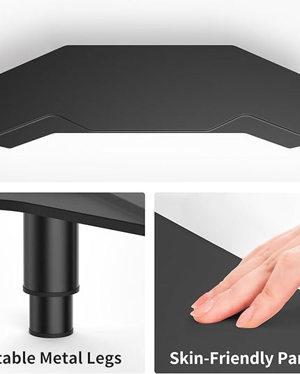 39.4 Inch Dual Monitor Stand Riser Black,Plane Wing-Shaped Sturdy Computer Desk Riser for 2 Monitors, Adjustable Length and Wood Monitor Stand for Laptop, Computer,Extra Long