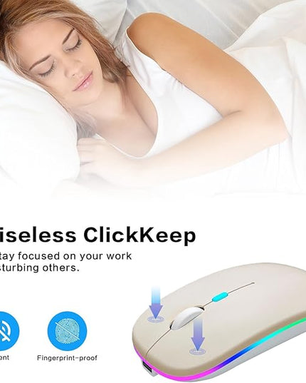Wireless Bluetooth Mouse - Rechargeable Laptop Mice - with LED Lights,Dual Mode(Bluetooth 5.2 & Portable USB 2.4G) Connection,Silent - Computer Mouse for Laptop,iPad,Tablet,MacBook,& PC(Gold)