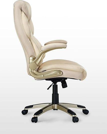 EUREKA ERGONOMIC Galene Executive Office Chair Flip Up Arm Rest, Ergonomic Desk Chair Faux Leather Computer Chair, High Back Office Chair with Headrest, Home Office Desk Chairs with Wheels, Beige
