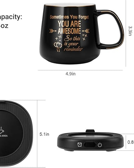 Coffee Mug Warmer & You are Awesome Mug Set, Electric Cup Warmer with Auto Shut Off, 4 Temperature Setting Smart Beverage Warmer, 8-Hours Auto Shut Off (Black Awesome Mug)
