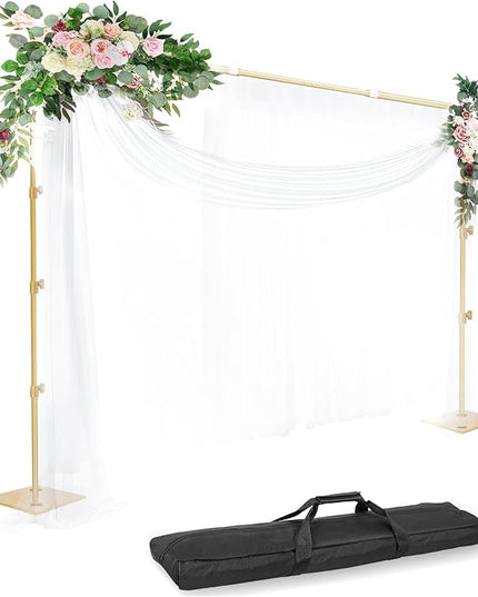 EMART Backdrop Stand, 8.5x10ft Width Adjustable Photography Background Support Poles with Heavy Duty Flat Base, Photo Metal Steel Pipe and Drape Frame Kit for Parties Birthday Wedding - Gold