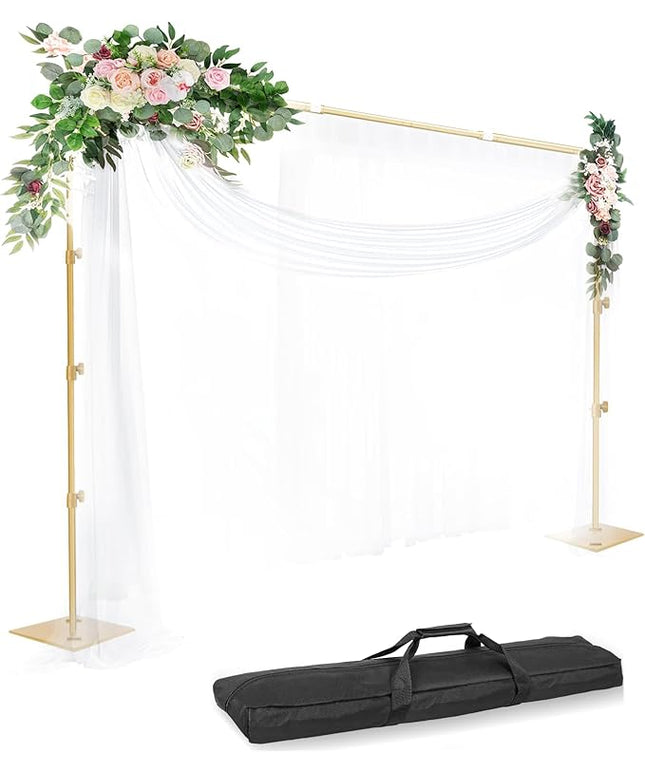 EMART Backdrop Stand, 8.5x10ft Width Adjustable Photography Background Support Poles with Heavy Duty Flat Base, Photo Metal Steel Pipe and Drape Frame Kit for Parties Birthday Wedding - Gold