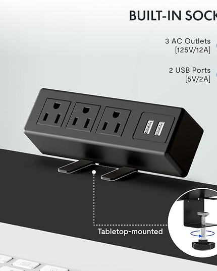 FLEXISPOT EN2 Whole-Piece Standing Desk with Clamp Power Strip, 48x24'' Electric Stand Up Height Adjustable Desk with Cable Management (Black Frame + 48" Black Table Top)